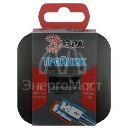 Разветвитель электрический SP-4-USB-B на 4 розетки 220В+ 2xUSB 2400мА без заземл 10А черн. Эра Б0049536