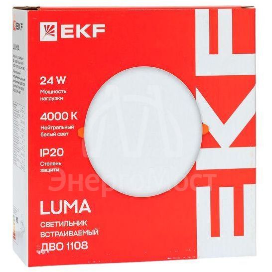 Светильник светодиодный ДВО 1108 24Вт 4000К IP20 круглый встраив. даунлайт безрамочный LUMA EKF DLL-1108-R-24-4000