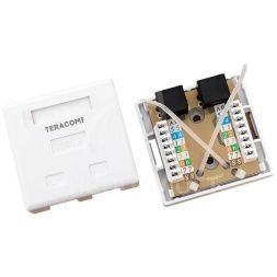 Розетка настенная TERACOM PRO кат.6 неэкранированная 2 порта RJ-45 Dual IDC бел. EKF TRP-WBOX-2RJ45-6UTP-WH