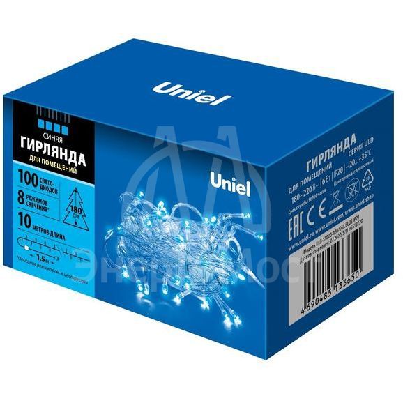Гирлянда LED ULD-S1000-100/DTA BLUE IP20 10м 100 диодов син. свет провод прозр. Uniel UL-00007197