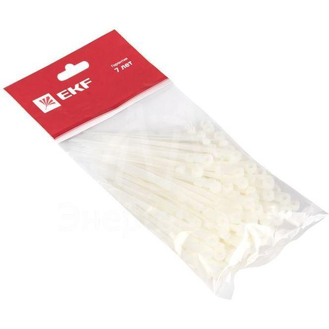Хомут кабельный 3.6х100 нейл. бел. с отверстием для крепления (уп.100шт) EKF plc-c-o-3.6x100