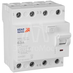 Выключатель дифференциального тока (УЗО) 4п 63А 100мА тип AC 4.5кА OptiDin DM63-4363 УХЛ4 КЭАЗ 343899