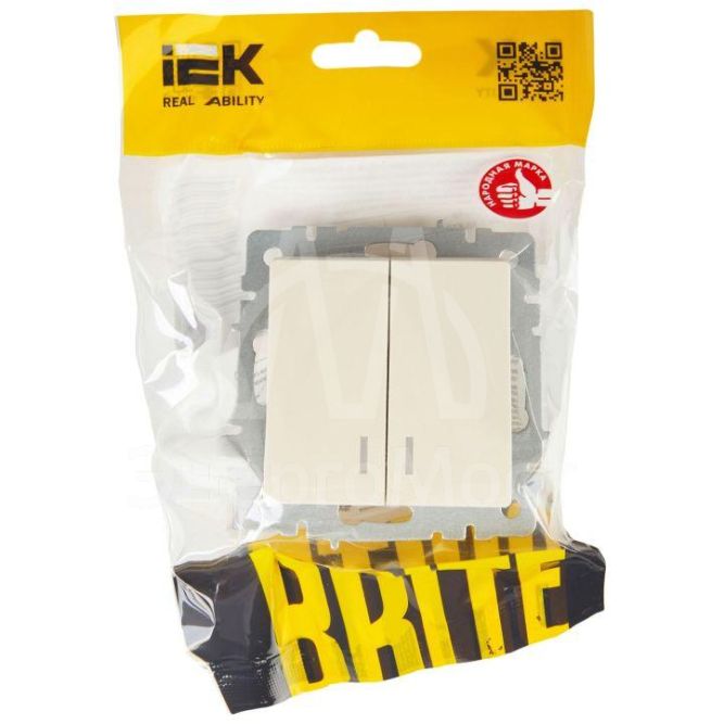 Выключатель 2-кл. СП BRITE ВС10-2-1-БрКр 10А с инд. беж. IEK BR-V20-1-10-K10