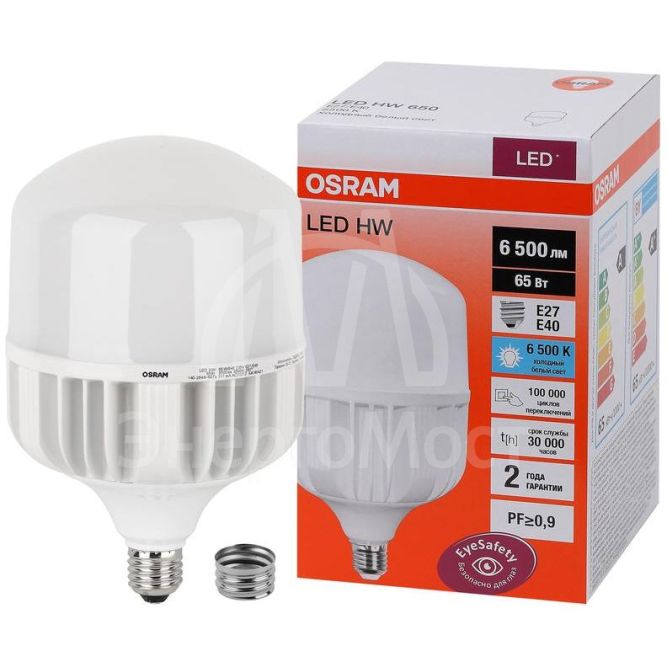 Лампа светодиодная LED HW T 65Вт (замена 650Вт) матовая 6500К холод. бел. E27/E40 6500лм угол пучка 200град. 140-265В PF&amp;amp;gt;/=09 OSRAM 4058075576919