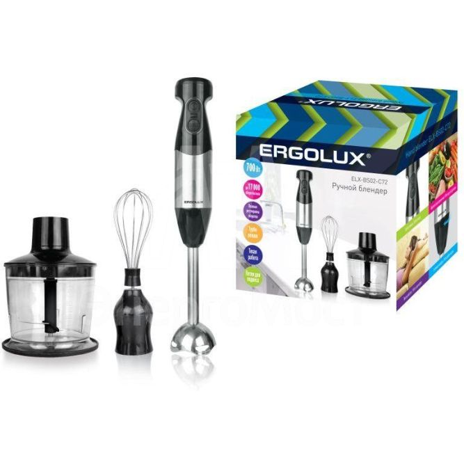 Блендер ELX-BS02-C72 набор: измельчитель; венчик 700Вт 220-240В серебр.-черн. Ergolux 13441