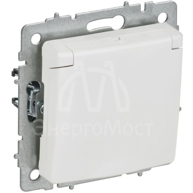 Розетка BRITE РСбш10-3-БрАБ 16А IP20 с заземл. защ. шторки с крышкой механизм арктич. бел. IEK BR-R16-16-K91