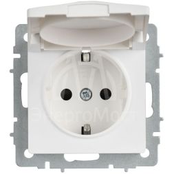 Розетка BRITE РСбш10-3-БрАБ 16А IP20 с заземл. защ. шторки с крышкой механизм арктич. бел. IEK BR-R16-16-K91