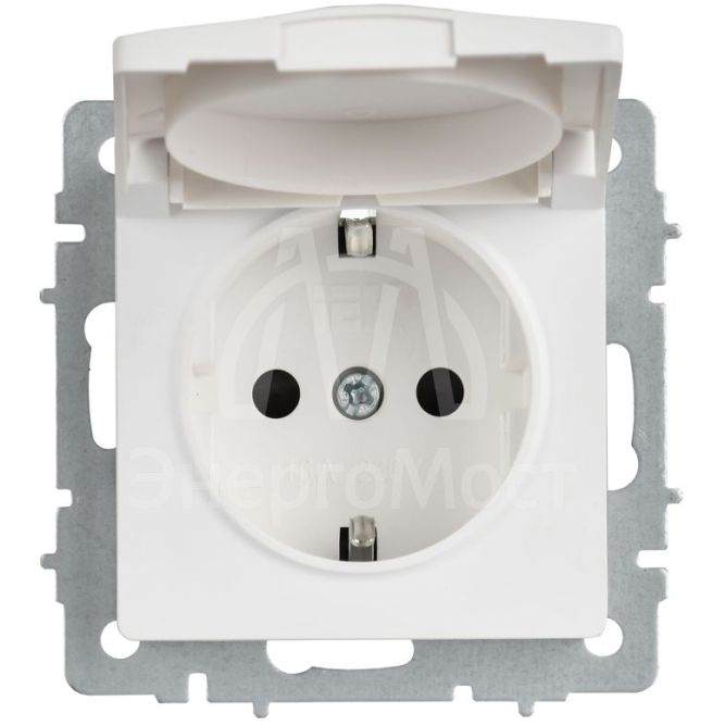 Розетка BRITE РСбш10-3-БрАБ 16А IP20 с заземл. защ. шторки с крышкой механизм арктич. бел. IEK BR-R16-16-K91