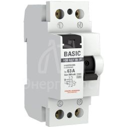 Выключатель дифференциального тока (УЗО) 2п 63А 300мА ВДТ-40 (электрон.) Basic EKF elcb-2-63-300e-sim