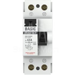Выключатель дифференциального тока (УЗО) 2п 63А 300мА ВДТ-40 (электрон.) Basic EKF elcb-2-63-300e-sim