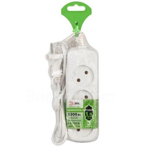 Удлинитель электрический UDL-6-315 Greenline 3 розетки без заземления 1.5м ШВВП 2х0.75кв.мм Эра Б0065043