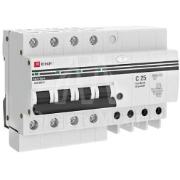 Выключатель автоматический дифференциального тока 4п 7.5мод. C 25А 30мА тип AC 4.5кА АД-4 PROxima EKF DA4-25-30-pro