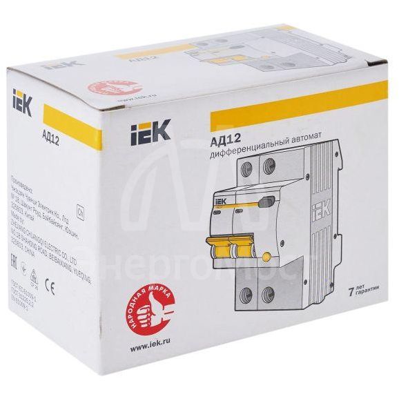 Выключатель автоматический дифференциального тока 2п C 32А 30мА тип AC 4.5кА АД-12 IEK MAD10-2-032-C-030