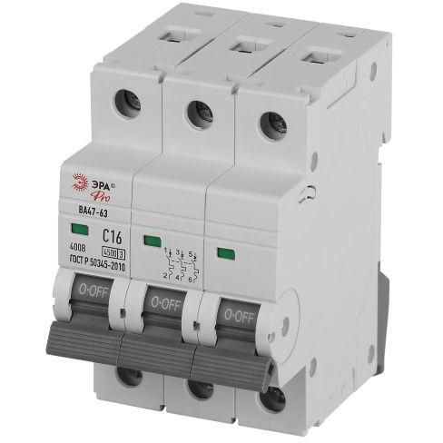 Выключатель автоматический 3п C 16А 4.5кА ВА47-63 PRO ЭРА Б0059437