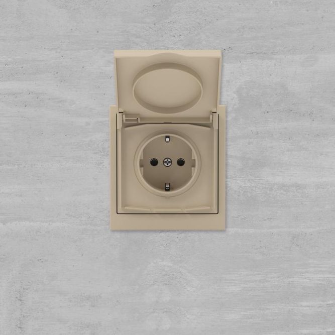 Розетка силовая KANT IP44 2P+E защ. шторки с крышкой ванильн. марципан DKC 7015013