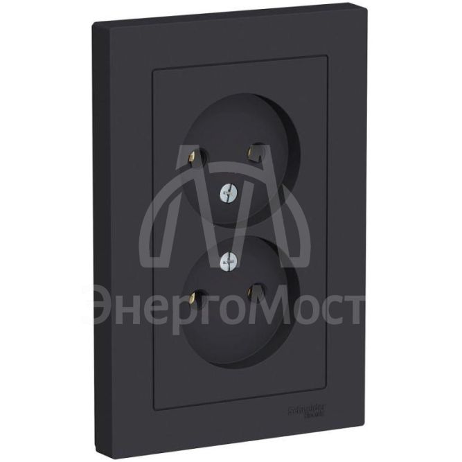 Розетка 2-м AtlasDesign 16А без заземл. в сборе карбон SchE ATN001020