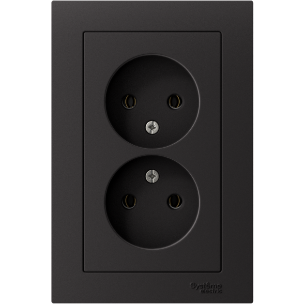 Розетка 2-м AtlasDesign 16А без заземл. в сборе карбон SchE ATN001020