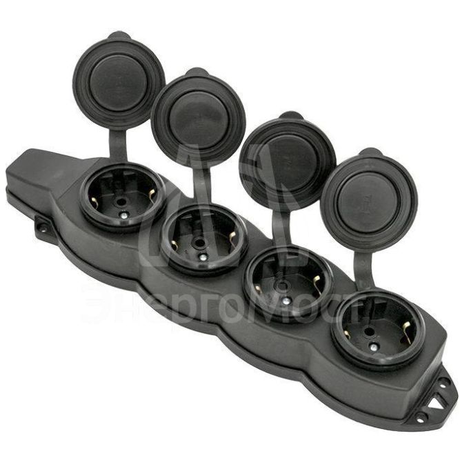 Розетка 4-м 16А IP44 2P+PE 230В с защ. крышками каучук Basic EKF RPS-020-16-230-44