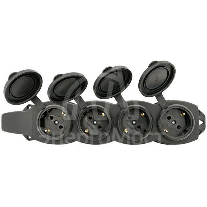 Розетка 4-м 16А IP44 2P+PE 230В с защ. крышками каучук Basic EKF RPS-020-16-230-44