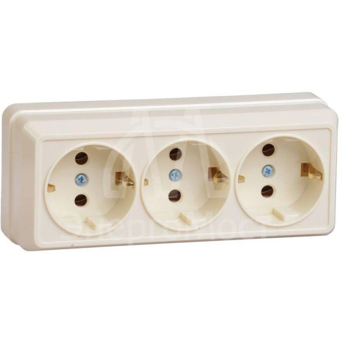 Розетка 3-м ОП Октава 16А РС23-3-ОК с заземл. крем. IEK ERO31-K33-16-DC