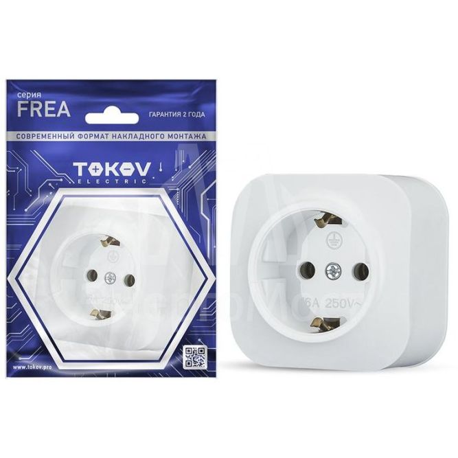 Розетка 1-м ОП Frea 16А IP20 250В с заземл. АБС-пластик бел. TOKOV ELECTRIC TKE-FR-R1Z-C01
