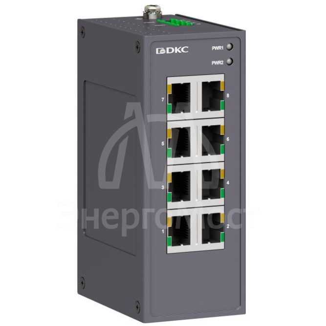 Коммутатор промышленный неуправляемый 8х10/100Base-T(X) портов RJ45 12-48В DC/18-30В AC с резервированием DKC N1000-8T-P2