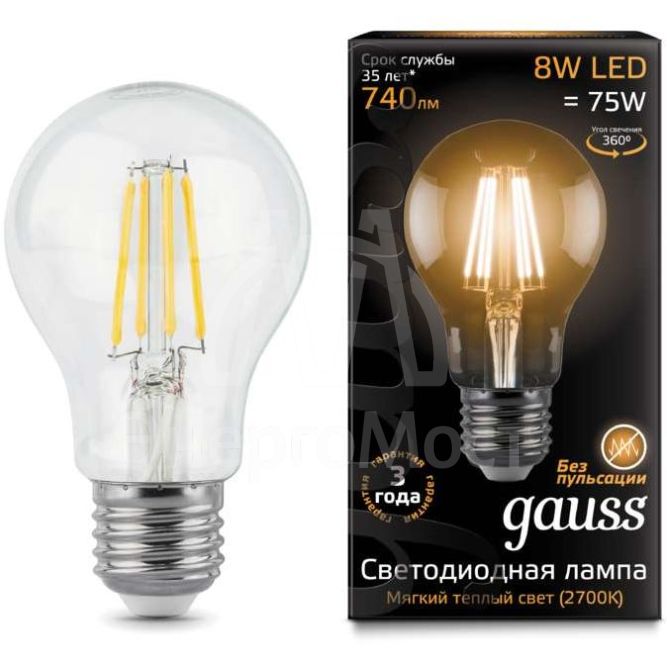 Лампа светодиодная Black Filament A60 E27 8Вт 2700К Gauss 102802108