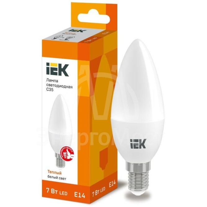 Лампа светодиодная ECO C35 7Вт свеча 3000К E14 230В IEK LLE-C35-7-230-30-E14