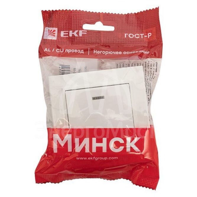Выключатель 1-кл. СП Минск 10А IP20 с индикатором бел. Basic EKF ERV10-121-10