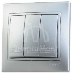 Выключатель 3-кл. СП Мира 10А IP20 со вставкой сер. метал. LEZARD 701-1010-109