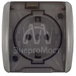 Розетка 1-м ОП Клио 16А IP54 с заземл. с прозр. крышкой сер. UNIVersal К2229-Gr