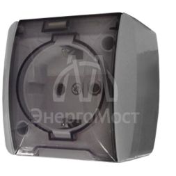 Розетка 1-м ОП Клио 16А IP54 с заземл. с прозр. крышкой сер. UNIVersal К2229-Gr