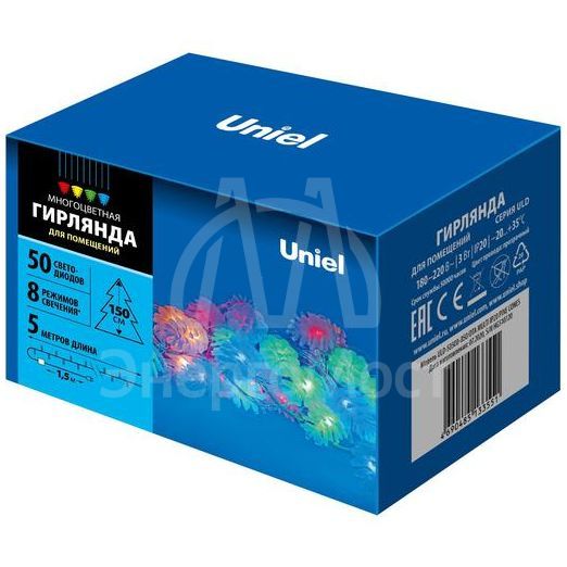 Гирлянда LED &amp;quot;Шишки&amp;quot; ULD-S0500-050/DTA MULTI IP20 PINE CONES 5м 50 диодов разноцвет. свет провод прозр. Uniel UL-00007193