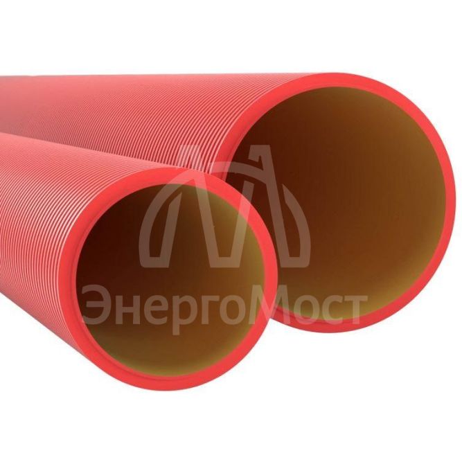 Труба гофрированная двустенная ПНД d110 жесткая 12кПа с муфтой SN12 750Н красн. (уп.6м) DKC 160911