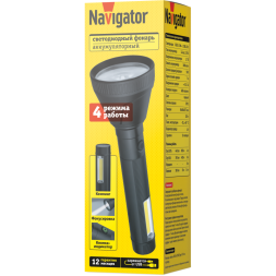 Фонарь светодиодный ручной 95 741 NPT-CP32-ACCU пласт. 1LED 10Вт+1COB 2Вт Li-Ion 3А.ч 4реж NAVIGATOR 95741