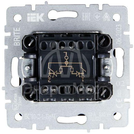 Выключатель 2-кл. СП BRITE ВС10-2-1-БрЧ 10А с инд. черн. IEK BR-V20-1-10-K02