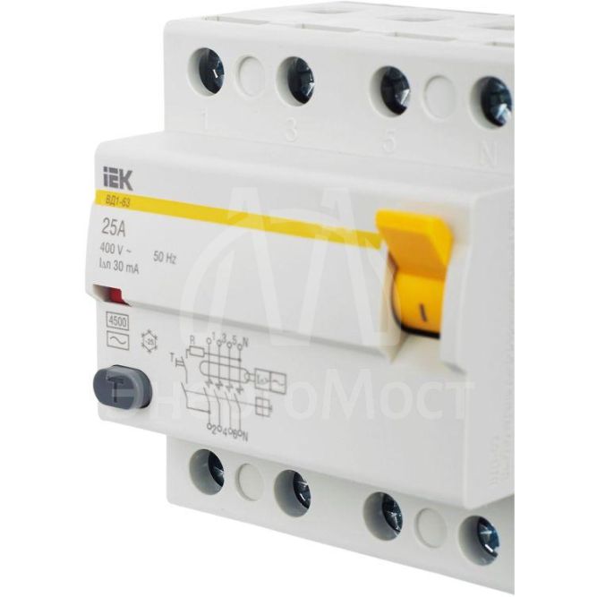 Выключатель дифференциального тока (УЗО) 4п 25А 30мА тип AC ВД1-63 IEK MDV10-4-025-030