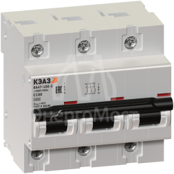 Выключатель автоматический модульный 3п C 100А 10кА ВА47-100-3С100-УХЛ3 КЭАЗ 141630