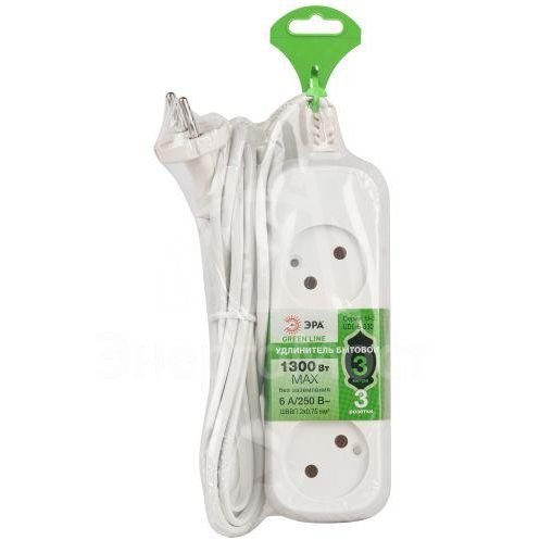 Удлинитель электрический UDL-6-330 Greenline 3 розетки без заземления 3м ШВВП 2х0.75кв.мм Эра Б0065041