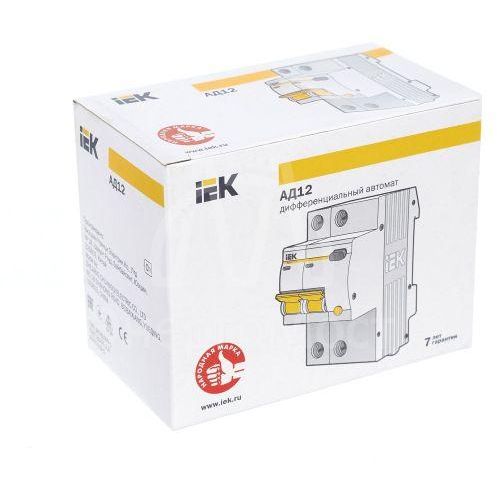 Выключатель автоматический дифференциального тока 2п C 25А 30мА тип AC 4.5кА АД-12 IEK MAD10-2-025-C-030