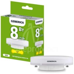 Лампа светодиодная T80 8Вт таблетка 3000К GX53 230В GENERICA LL-T80-08-230-30-GX53-G