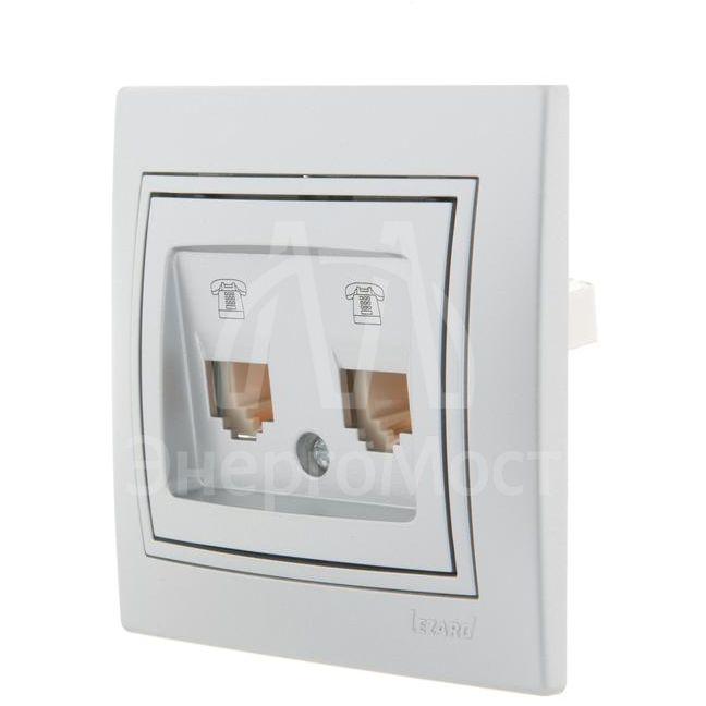 Розетка телефонная 2-м СП Мира RJ11 метал. сер. LEZARD 701-1010-138