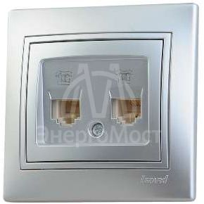 Розетка телефонная 2-м СП Мира RJ11 метал. сер. LEZARD 701-1010-138