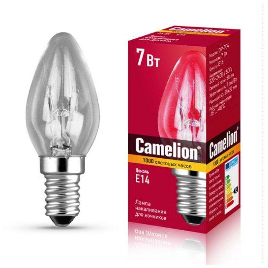 Лампа накаливания электрич. 7/P/CL/E14 7Вт Е14 230В для ночников прозр. Camelion 13912