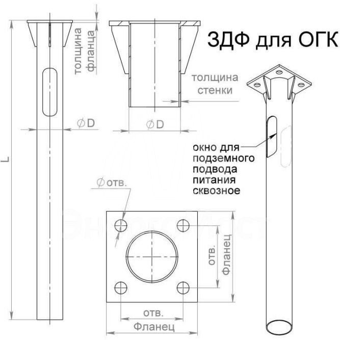 Деталь фундамента закладная ЗДФ-0.108-1.2(К170-130-4х14)-02 (для ОГК/ОКК-3/4/5) Пересвет