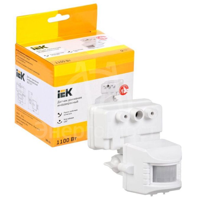 Детектор движения ДД 019 1100Вт угол обз. 120град. дальн. 12м IP44 бел. IEK LDD13-019-1100-001