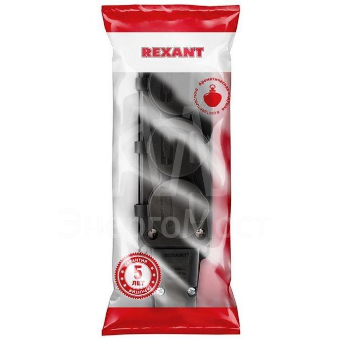 Розетка штепсельная трехместная влагозащ. с/з 16А IP54 каучук Rexant 111-113