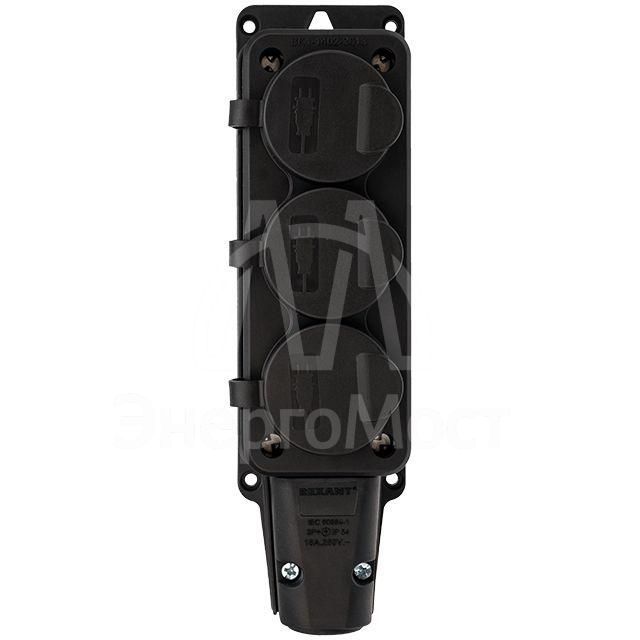 Розетка штепсельная трехместная влагозащ. с/з 16А IP54 каучук Rexant 111-113