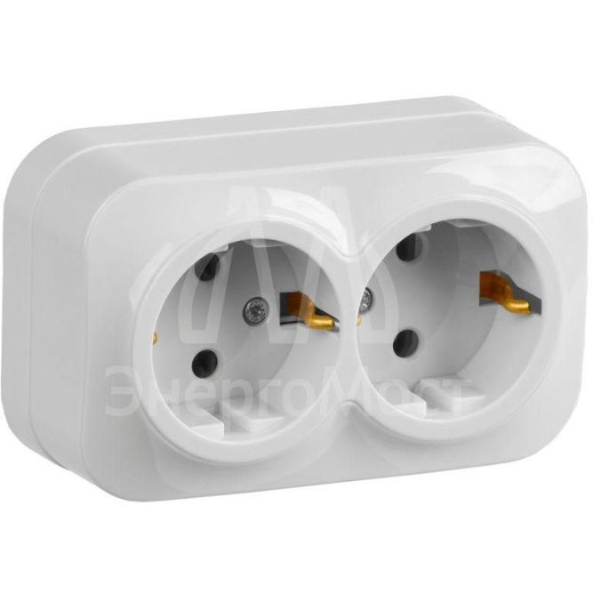Розетка 2-м ОП GLORY РС22-3-ХБ 16А с заземл. бел. IEK ERH21-K01-16
