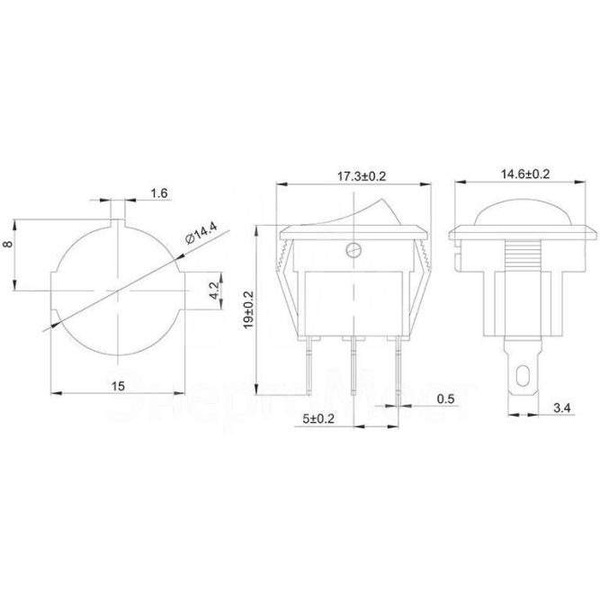 Выключатель клавишный круглый 250А 3А (3с) ON-OFF красн. с подсветкой Micro (RWB-106 SC-214) REXANT 36-2530